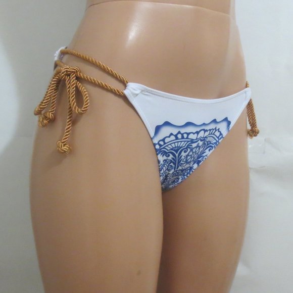 White and Blue Patterned Bikini Bottom - Picture 1 of 3